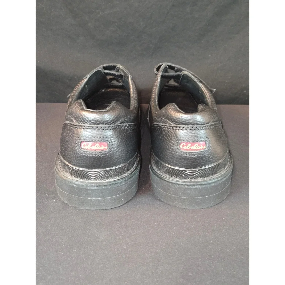 Cabelas Mens Black Leather Vibram Sole Hook and Loop Shoes Size 12‎ EEE